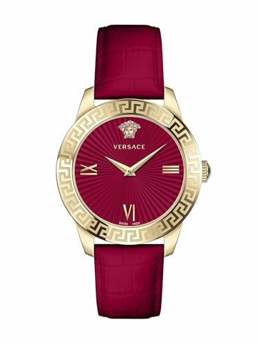 Versace - Damenuhr Quarz Mode Rotes Lederband Edelstahlgehäuse Rotes Analoges Zifferblatt - VEVC00921
