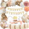 Geburtstagsdeko, TOLOYE Beige Geburtstagsdeko Set mit Happy Birthday Girlande, Nude Weiß Aprikosen Doppelschichten Ballons für Geburtstagsdeko Mädchen Frauen Kinder Boho Party Dekoration Baby Shower