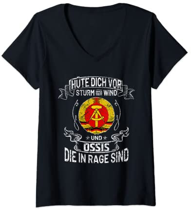 Damen Hüte dich vor Sturm und Wind und Ossis die in Rage sind T-Shirt mit V-Ausschnitt