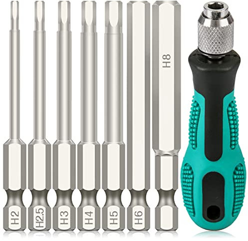 K Kwokker Hex Allen Key Bit Set, Hex Head Allen Wrench Drill Bit Set 75mm Magnetic Alan Keys Sets for Drill, 1/4” Hex-Shank S2 Steel Hex Bits Set with Mini Handle Driver