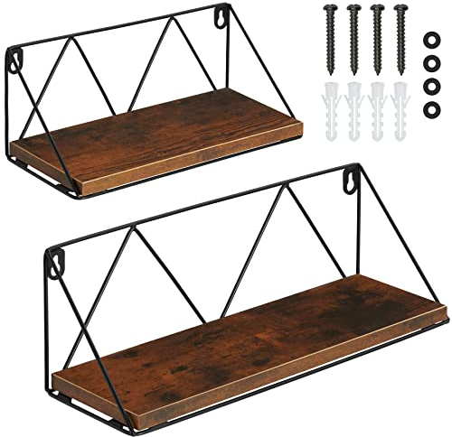 tectake® Industrial Wandregal Holz, 2er Set Regal Wand, Regale, Hängeregal, für Deko Wohnzimmer, Schlafzimmer, Küchenregal Wand, Büro, Badezimmer Regal - Industrial Dunkelbraun
