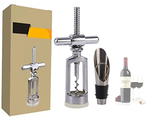 Sacacorchos Destapacorcho y Destapador de Acero Inoxidable, para Vino y Cerveza Tipo Bodega Camarero con Doble Palanca, Sacacorchos Vino Multifuncional, Elegante