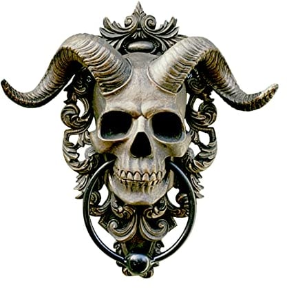 FIYSON 3D Harz Hörner Totenkopf Wanddeko,Satans Schädel Deko 22 * 24cm Bronze Wandbild aus Harz,Totenkopf Skulptur Deko als Moderne Wanddekoration für Wohnzimmer & Flur,Humorvoll Romantisch (Groß)