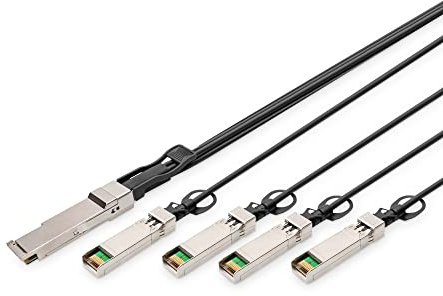 Digitus Universal 40 Gbit/s QSFP+ to 4x SFP+ 10 Gbit/s DAC Breakout Cable - 5 m - 10 Gbit/s per channel - Network Cable - Direct Attach Cable - Direct Attach Copper