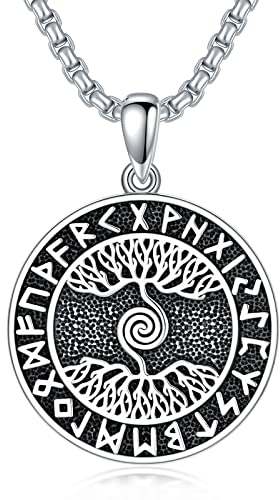 Shusukue Wikinger Anhänger Halskette mit Lebensbaum 925 Sterling Silber Yggdrasil Anhänger Kette Wikinger Runen Amulett kette Keltischer Nordischer Schmuck Geschenke für Herren Damen