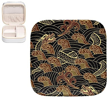 RODAILYCAY Tragbare Schmuck-Aufbewahrungsbox, orientalischer Drache in Welle, Mini-Schmuckkästchen für Ringe, Armreif, Halskette, Ohrringe