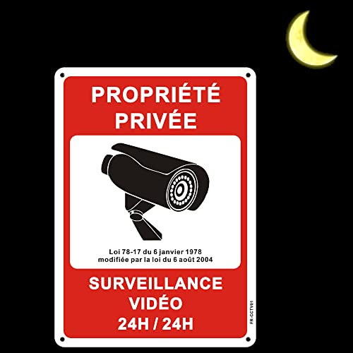 Panneau Camera Surveillance Aluminium Réfléchissante 250x180mm Panneau Propriété Privée sous Vidéo Surveillance Panneau Maison Sous Vidéo Surveillance Métal Etanche, Impression Résistant aux UV