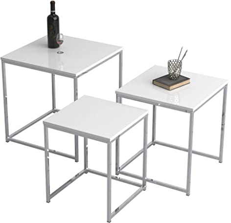 VCM 3-TLG. Set Beistelltisch | Couchtisch schlicht | Sofatisch aus Metall und MDF | Kaffeetisch - Glisal
