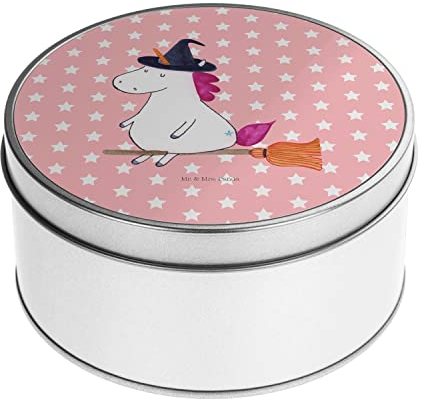 Mr. & Mrs. Panda Blechdose rund Einhorn Hexe - Geschenk, Unicorn, Aufbewahrungskiste, Einhörner, Geschenkbox, Metall Dose, Verrückte, Einhorn Deko,