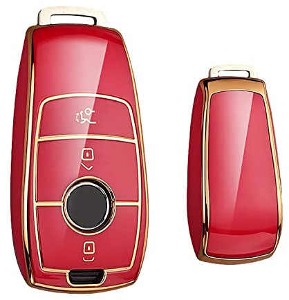 KEYSCOVER Schlüsselhülle für Mercedes-Benz Schlüssel - Passend für E, S, A, CLA, GLA, GLE, GLC, GLK und AMG Modelle - Rot-Gold - Schlankes Design und Einfache Installation