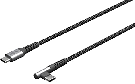 goobay 64658 USB C auf USB C Kabel mit 90 Grad Winkel / Handykabel 480 Mbits / USB C Schnellladekabel Samsung 60W & 20V / Textilkabel Grau 0,5m