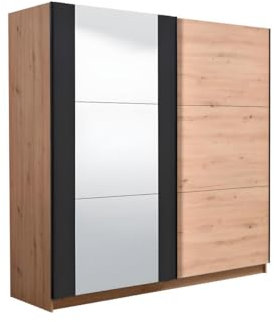 TUCO Vente-Unique - Armario 2 Puertas correderas PHILADELPHIE - con Espejo - 217 cm - Color: Roble y Negro