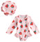 Badeanzug für Neugeborene, Baby, Mädchen, Einteiler, Bodysuit, Langarm, UV-Schutz, Badeanzug, Schwimmen und Sonnenhut, Erdbeerrosa, 9-12 Monate