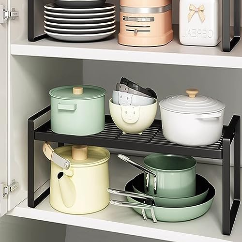 BAIEUEJO Regaleinsatz,Küchenschrank Organizer mit Anti-Rutsch Matte,Küche Schrankeinsatz,für Küche/Bad/Tischplatte/Sideboard (BLK)
