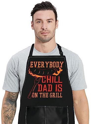 WZMPA Grilling Dad Apron With Pockets Grilling Father Gifts Everybody Chill Dad Is On The Girll Apron For Daddy Grandpa, Chill Dad is Grill, Medium