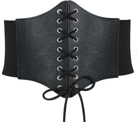 RHZXD Damen Korsett Gürtel, Elastischen Breiten Band Schnürkorsett, Damen Corset Belt, Gürtel HüftgurtWaist Trainer, Taillenformer für Damen (Schwarz)
