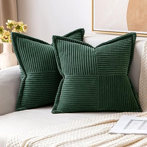 MIULEE 2er Set Kordsamt Kissenbezüge Samtkissen Weich Dekokissen Dekorativ Kissenbezug Modern Kissenhülle Sofakissen Zierkissen Couchkissen für Wohnzimmer Schlafzimmer Dunkelgrün 50x50 cm