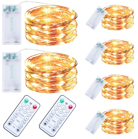 innolife 6 catene di luci per esterni, 3 m, 30 LED, batteria con timer, 8 modalità, impermeabile, per Halloween, Natale, interni ed esterni, decorazione da giardino