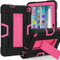 Juaupepo Rugged Case Compatible with Amazon Fire 7 (12th Generation, 2022), Shockproof Rugged Hybrid Protective Cover Case with Kickstand Kids Cover (Black+Rose)