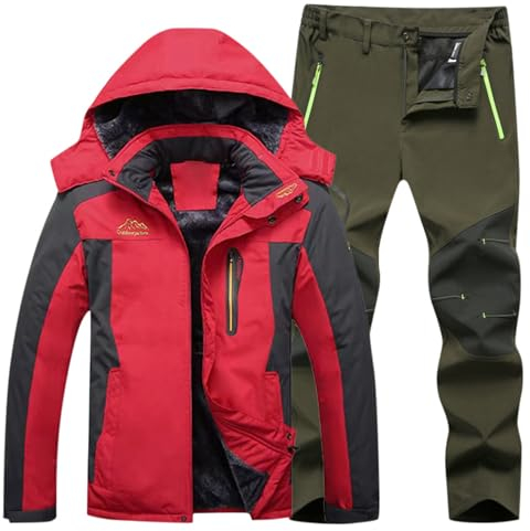 Snowboard Set Herren Wide Wasserdichte Herren Skianzüge Herren Winter Warm Kapuzen Skianzüge Jacke Und Hose Windundurchlässige Atmungsaktive Fleece Dick Arbeit Outdoor Wandern Klettern Skifahren Set