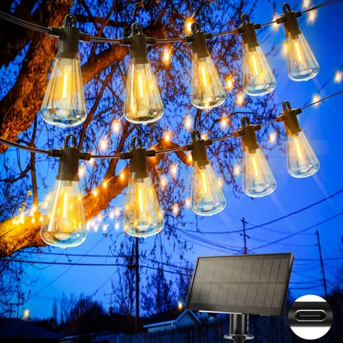 Zuske Solar Lichterkette Aussen, 15M Lichterkette Außen Solar mit 25+2 Warmweiße ST38 Glühbirnen, 5 Modi IP65 Wasserdicht Solar lichterkette für Outdoor, Garten, Terrasse, Balkon, Hochzeit