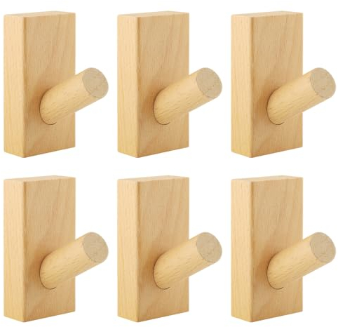 YAOSHENGUP 6PCS Wooden Hooks, Wooden Coat Hooks, self Adhesive Coat Hooks, for Living Room, Hallway, Kitchen, Bathroom