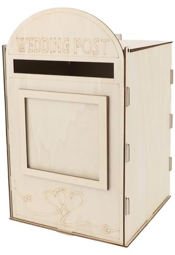 HOKZYHOUSE DIY Wooden Wedding Mailbox, Post Box with Lock Key for Reception Wedding Anniversary Party Decoration(JM01617)