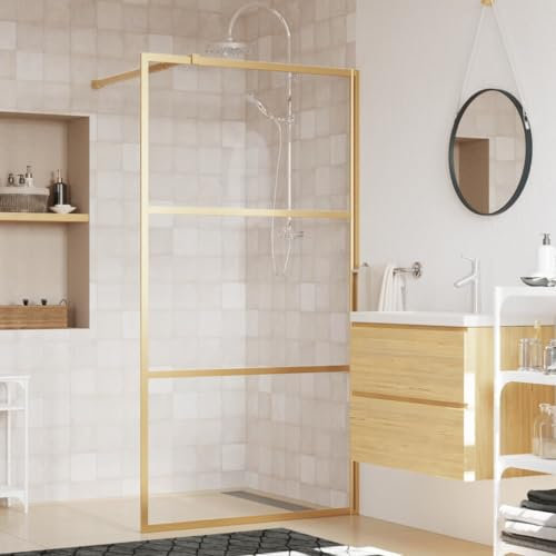 BAZZI Paroi de douche en verre pour douche - Paroi de douche en verre trempé - Paroi de douche Walk in douche - Paroi de douche à l'italienne - Verre trempé - Doré transparent - 115 x 195 cm