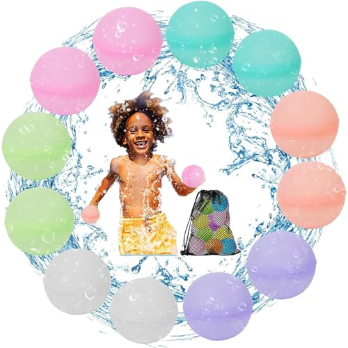 12 Stück Wasserbomben Silikon,Wasserbomben Wiederverwendbar,Silikon Wasserbomben Bälle,Reusable Water Balloon,Splash Bälle,Wasserbomben Splash Bälle,Wasserball Bomben,Wasserbomben Set