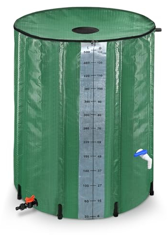 FIVMEN Serbatoio per Acqua Piovana 500 litri Barile per Acqua Piovana PVC Pieghevole con Coperchio e Rubinetto, Verde