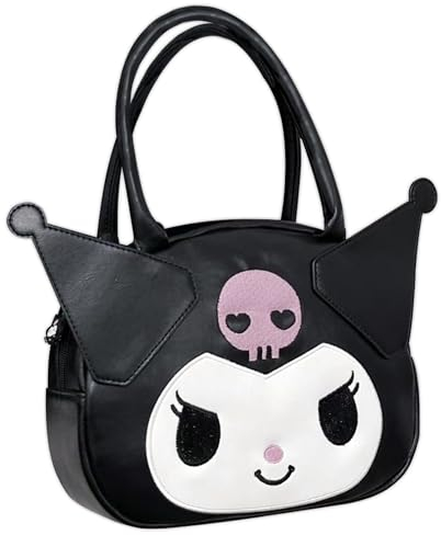 Roffatide Anime Kuromi Cartoon Mini Messenger Bag Crossbody Bag Kawaii Lolita JK Mädchen Umhängetasche Kunstleder Casual Satchel Schwarz