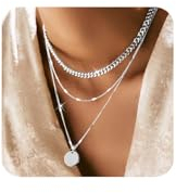 Kenivira 3Pcs Silber Kette Geschichtet Stackable Stacked Choker Halsketten Set - Zierliche Bar/Kreis/Münze Anhänger für Frauen Mädchen