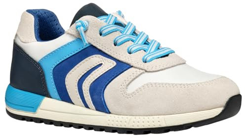 Geox J ALBEN Boy B Sneaker, White/Royal, 35 EU