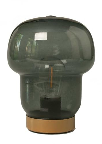 HAB & GUT -LED240- Deko Tischlampe aus Glas warm weiß Batterie Rauchglas