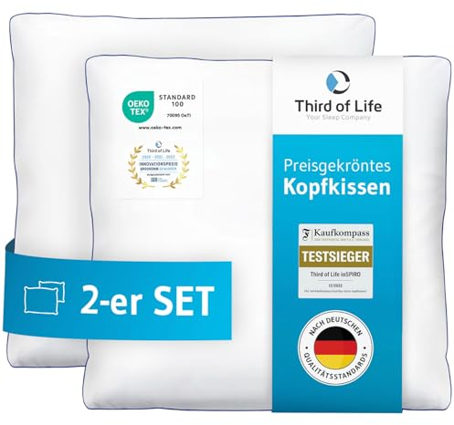 Kopfkissen 80x80 inSPIRO 2er Set, Orthopädisches Schlaf-Kissen von Schlafexperten entwickelt, 80 x 80 cm pillow für Seitenschläfer, Rückenschläfer, Bauchschläfer, Nackenstützkissen für Allergiker