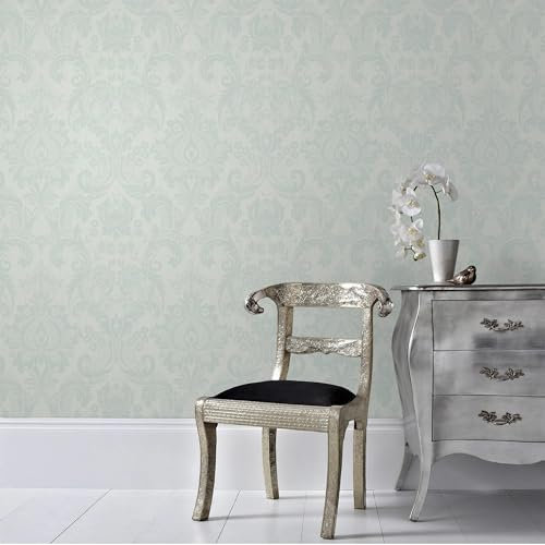 Super fresco Colours Herme Damask Duck Egg Blue Wallpaper | Paste The Paper Application | Blue Damask | Eco-Friendly