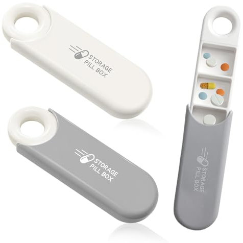 Vidacharmy Pilulier de Voyage, 2 Pièces Boîtes à Pilules Journalier, Pilulier de Poche, pour Les Voyages, l'usage Quotidien, Le Stockage - Gris + Blanc