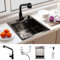 304(V2A) Edelstahl Küche Spülbecken, Buyfun Küchenspüle Schwarz 40x45 cm Spülbecken mit Drehbare Ausziehbar Wasserhahn Ablaufgarnitur Stöpsel Siphon Gemüsesieb Seifenspender Nano-Beschichtung