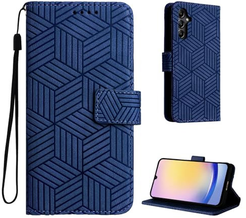 Auslbin Samsung Galaxy A25 5G Hülle Flip Handyhülle Samsung A25 5G Hülle Geometrischen Stil Schutzhülle mit Magnetschnalle PU-Leder Taschen für SM-A256E/DS, Blau