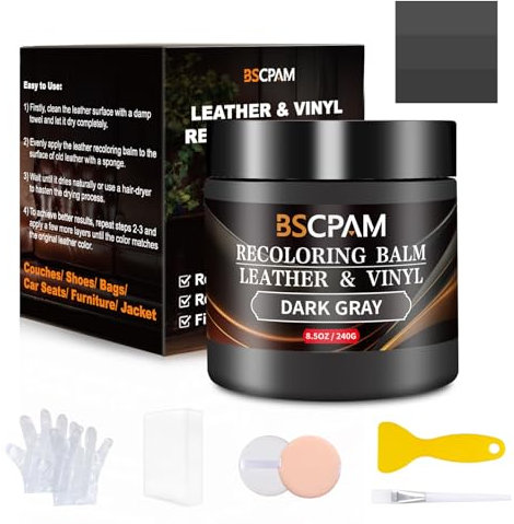 BSCPAM Leder Reparatur Set Dunkelgrau,Flüssigleder Lederpflege für Ledercouch,Autositze,Vinyl,Leder Sofa Kratzer/Fleck,Kunstleder Reparaturset,Lederfarbe Lederfett für Zerkratzte,Riss und Verblasste