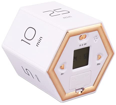 Pomodoro Timer, visueller Timer, Schreibtisch-Timer, Hex-Flip-Timer mit Stummschaltung, Alarmfunktion, magnetischer Zeitmanagement-Würfel-Timer mit LCD-Bildschirm zum Kochen (Blanco)