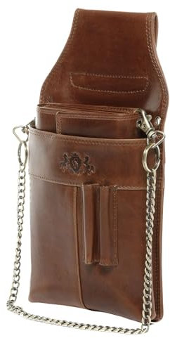 SID & VAIN Profi Kombi Kellner-Geldbörse mit Holster echt Leder DOPPEL GENÄHT Gastronomie Kellner-Geldbeutel & Kellner-Holster mit Kette viele Fächer Stecktasche Kellnerbörse Hellbraun