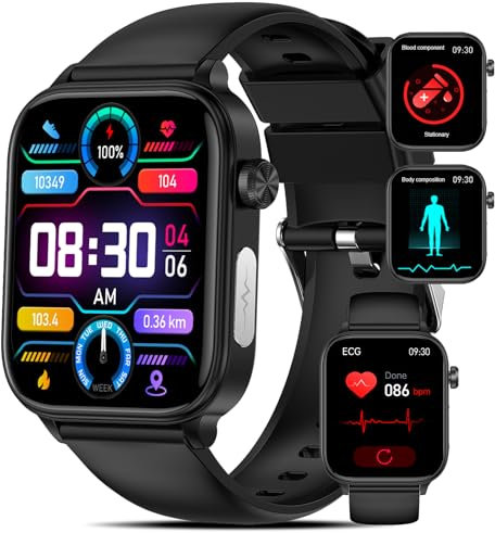 2025 Smartwatch Uomo con ECG/Acido Urico/πliπππ¦π’π/Pressione Arteriosa/Sonno/BMI/Temperatura Corporea/Cardiofrequenzimetro,1,96Orologio della salute con Funzione Telefono Bluetooth, Pulsante SOS