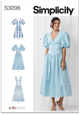 SIMPLICITY Sewing Pattern SS3096AA Misses' and Women's Dress with Length and Sleeve Variations AA (10-12-14-16-18)