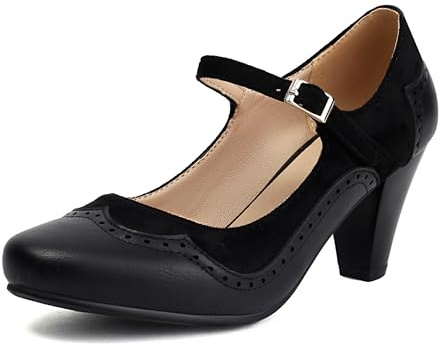 elerhythm Mary Jane Classiques Et Rétros Années 1920, Talons Escarpins Style Gatsby À Motif Oxford Années 1950 Pin-Up, Bout Rond Fermé, Bride À La Cheville Années 1940, Chaussures De Ville