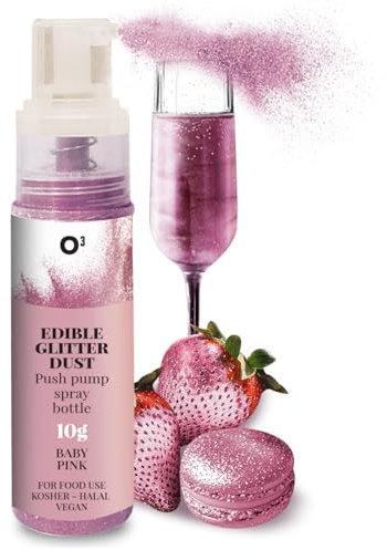Edible Glitter Spray - Baby Pink 10g - Pink Edible Spray in Pump - Cake Glitter Edible Lustre for Cake, Muffin, Chocolate, Desserts and Drinks Decorations - Baby Shower - Vegan, Gluten Free