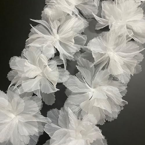 Anevous 20 Stück Blume Patches, Organza Blumen Applikationen zum Aufnähen, Dekorative Flicken Applique, Lace Aufnähe für Handwerk DIY Nähen Kleidung Handtaschen Nähzubehör,Weiß