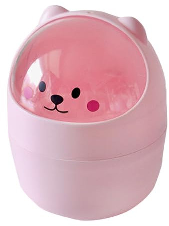 Mini Desk Bin, Cute Small Trash Can With Flip Lid And 6 Rolls Of Bin Liners, Cartoon Portable Tabletop Paper Dustbin, Plastic Kawaii Desktop Tiny Tea Bag Bins For Bathrooms Bedrooms Offices (Pink)