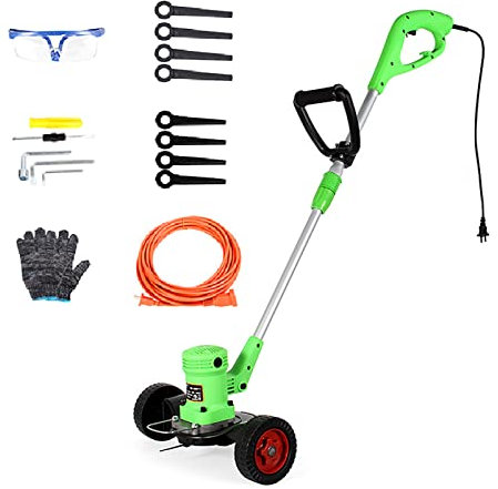 Tondeuse à gazon électrique, avec rouleaux, tondeuse à gazon autoportée réglable à 3 vitesses, tondeuse à gazon électrique haute puissance 680 W avec cordon d'alimentation de 10 m, lames, petite