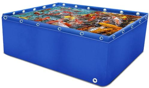Guyifuny PVC Acquario Piscina Stagno Tela Piscina Stagni con Valvola di Scarico Pieghevole Stagno per Pesci Tela Cultura Stagno Acquario Giardino Coltivato, Blu, 2x2x1,5m
